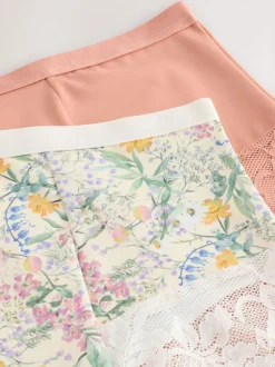 Bloemenprint/Bleekroze - Vormgevende kanten slipjes 2 set