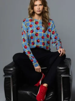 Blue Apple Check Pattern - Soft Touch Ronde hals Katoen Rijke Trui