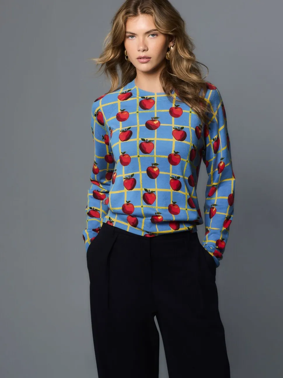 Blue Apple Check Pattern - Soft Touch Ronde hals Katoen Rijke Trui