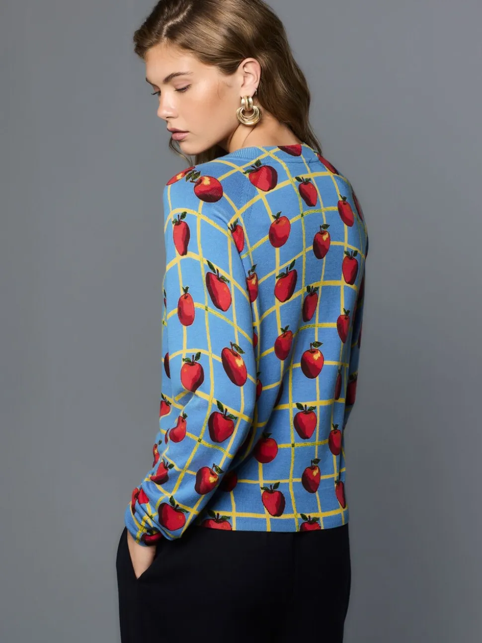 Blue Apple Check Pattern - Soft Touch Ronde hals Katoen Rijke Trui