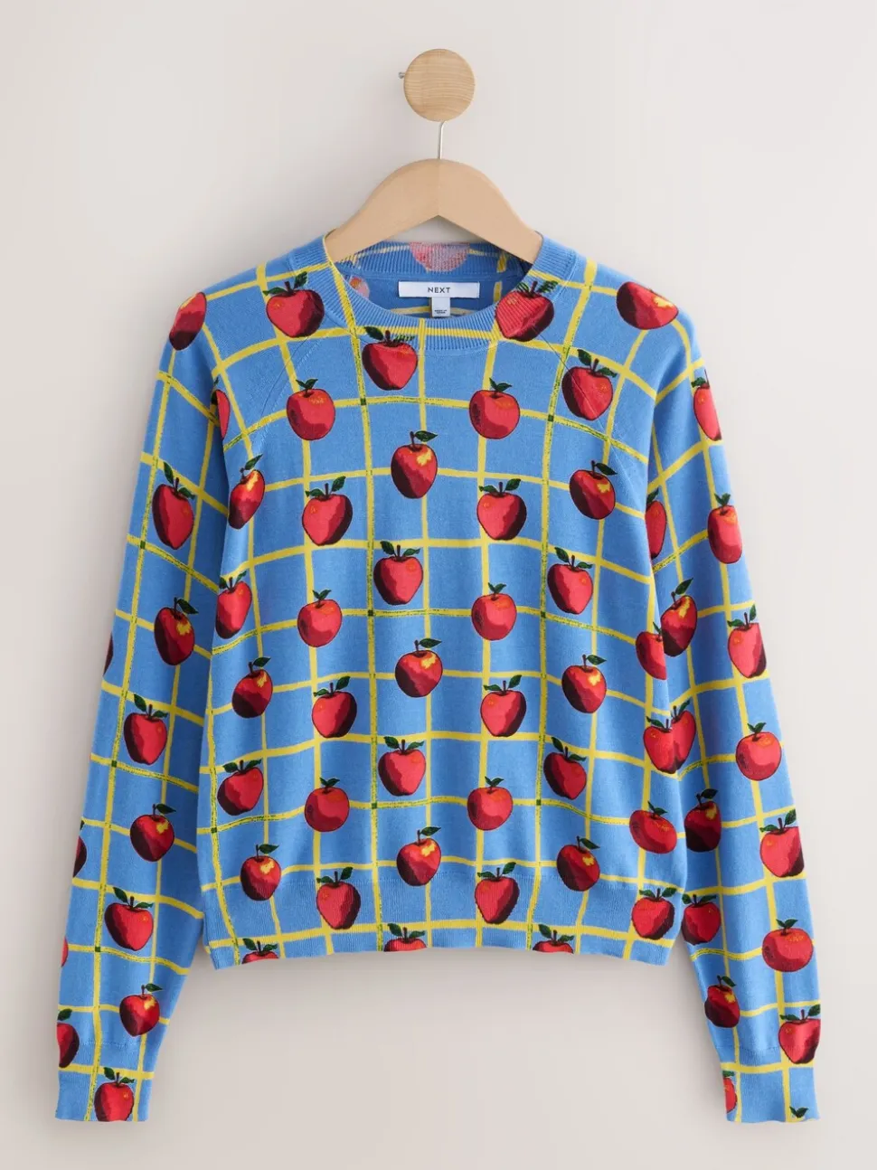 Blue Apple Check Pattern - Soft Touch Ronde hals Katoen Rijke Trui