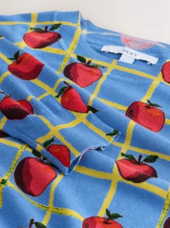 Blue Apple Check Pattern - Soft Touch Ronde hals Katoen Rijke Trui