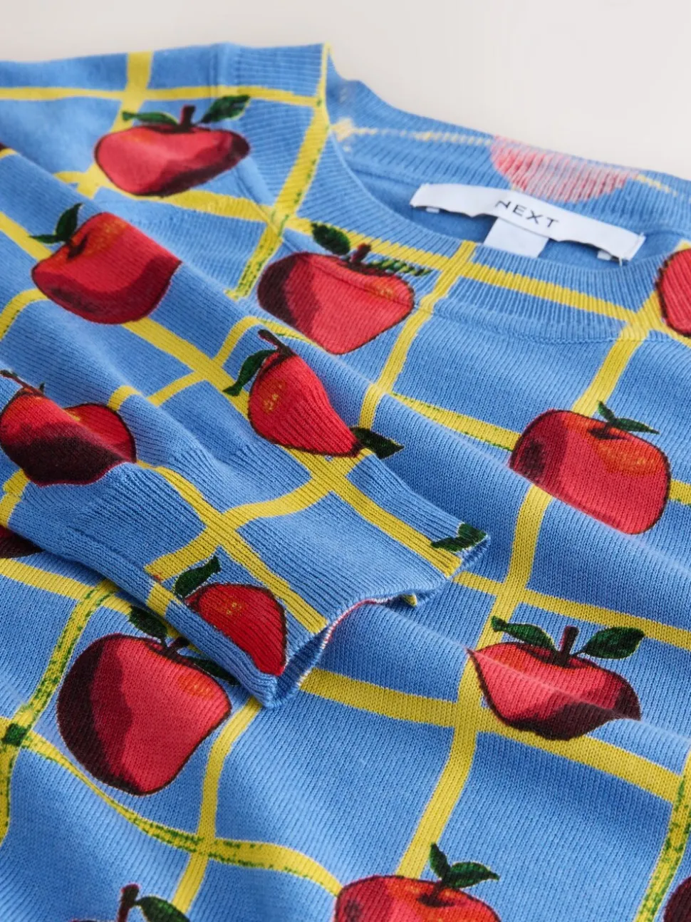 Blue Apple Check Pattern - Soft Touch Ronde hals Katoen Rijke Trui