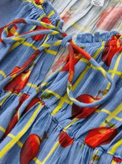 Blue Apple Print - Long Sleeve Milkmaid Top