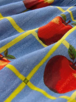 Blue Apple Print - Long Sleeve Milkmaid Top