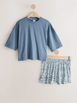 Blue/Grey/Pink Floral - Korte pyjamaset 3 stuks