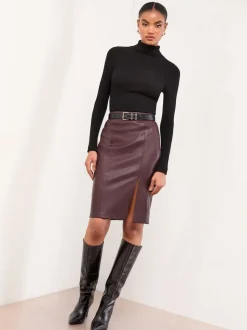 Bordeaux Rood imitatieleer - Lipsy - Midi-rok met zijsplit