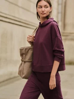 Bordeauxrood - Behaaglijk zacht aanvoelend geribbeld overhead sweatshirt met capuchon