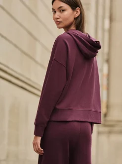 Bordeauxrood - Behaaglijk zacht aanvoelend geribbeld overhead sweatshirt met capuchon