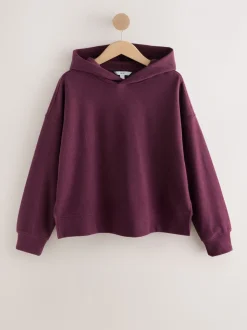Bordeauxrood - Behaaglijk zacht aanvoelend geribbeld overhead sweatshirt met capuchon