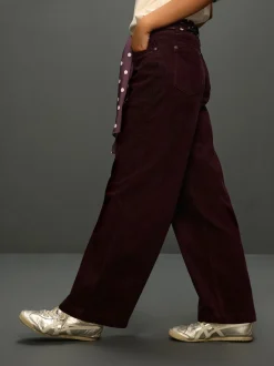 Bordeauxrood - Cord Wide Leg Trousers With Scarf