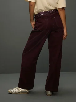 Bordeauxrood - Cord Wide Leg Trousers With Scarf