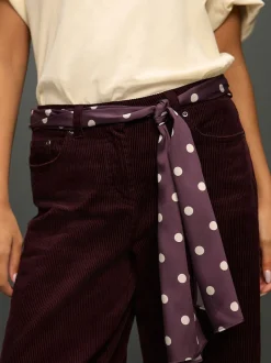 Bordeauxrood - Cord Wide Leg Trousers With Scarf