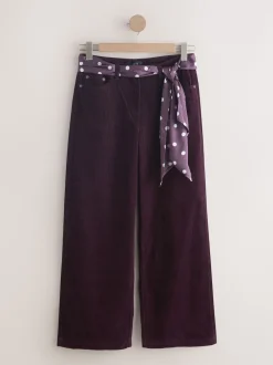 Bordeauxrood - Cord Wide Leg Trousers With Scarf