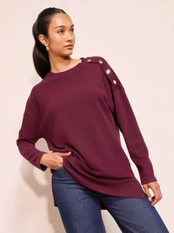 Bordeauxrood - Friends Like These Button Detail Rib Tunic