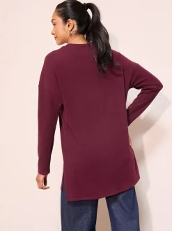 Bordeauxrood - Friends Like These Button Detail Rib Tunic