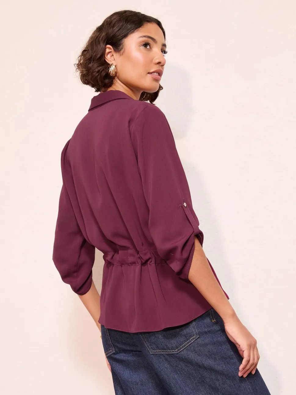 Bordeauxrood - Friends Like These Utility Style Tie Waist Shirt