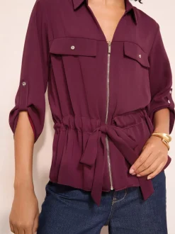 Bordeauxrood - Friends Like These Utility Style Tie Waist Shirt
