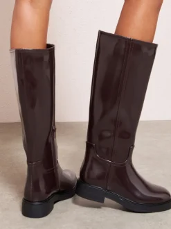 Bordeauxrood - Friends Like These Faux Leather Casual Flat Pull On Knee High Long Riding Boots