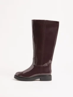 Bordeauxrood - Friends Like These Faux Leather Casual Flat Pull On Knee High Long Riding Boots