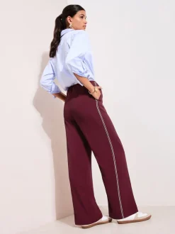 Bordeauxrood - Friends Like These Crochet Trim Wide Leg Trousers