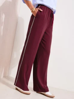 Bordeauxrood - Friends Like These Crochet Trim Wide Leg Trousers