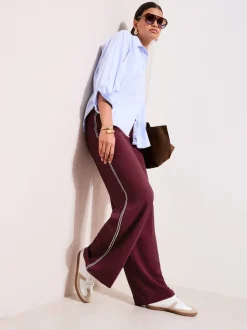 Bordeauxrood - Friends Like These Crochet Trim Wide Leg Trousers