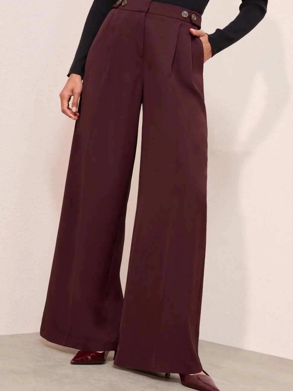 Bordeauxrood - Friends Like These Adjustable Waist Premium Wide Leg Trousers