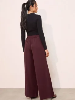 Bordeauxrood - Friends Like These Adjustable Waist Premium Wide Leg Trousers