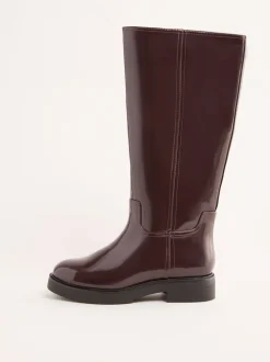 Bordeauxrood - Friends Like These Faux Leather Casual Flat Pull On Knee High Long Riding Boots