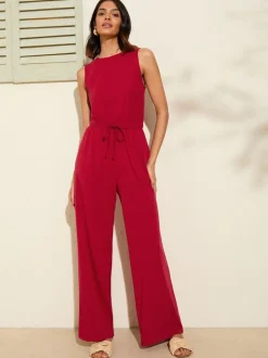 Bordeauxrood - Friends Like These Scoop Neck Sleeveless Wide Leg Jersey Jumpsuit