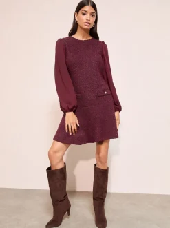 Bordeauxrood - Friends Like These Boucle Peplum Hem Mini Dress