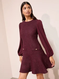 Bordeauxrood - Friends Like These Boucle Peplum Hem Mini Dress