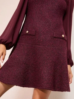 Bordeauxrood - Friends Like These Boucle Peplum Hem Mini Dress