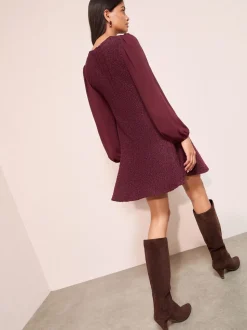 Bordeauxrood - Friends Like These Boucle Peplum Hem Mini Dress