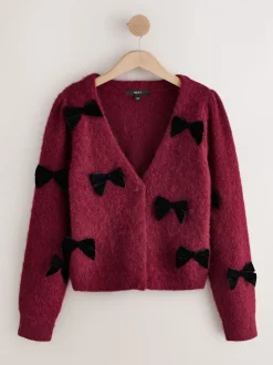 Bordeauxrood - Gebreid vest met fluwelen strik