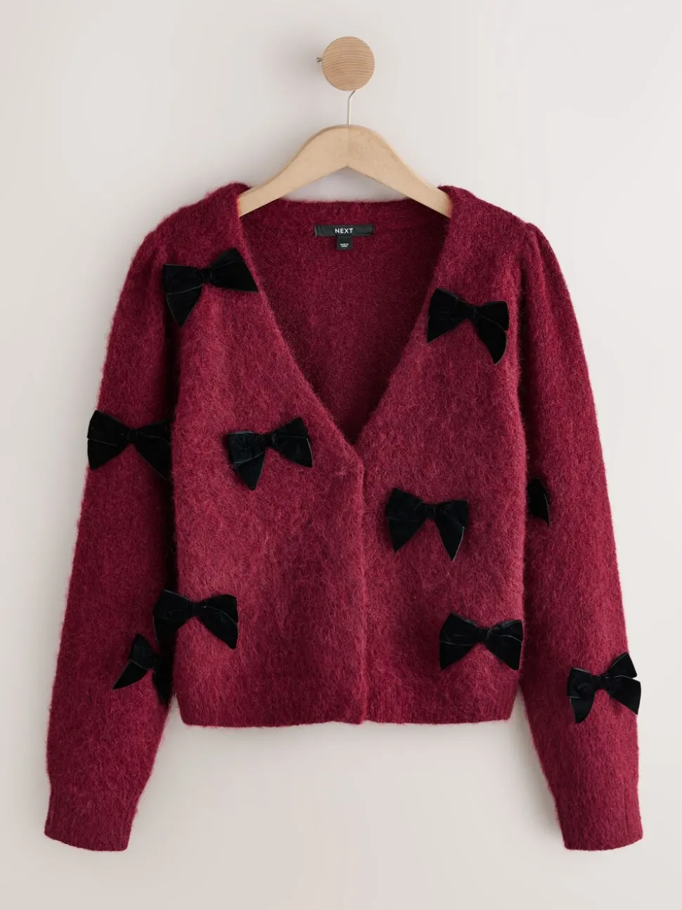 Bordeauxrood - Gebreid vest met fluwelen strik