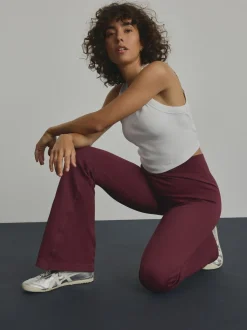 Bordeauxrood - Geribbelde kickflare leggings