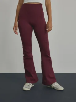 Bordeauxrood - Geribbelde kickflare leggings