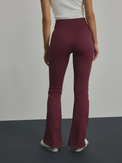 Bordeauxrood - Geribbelde kickflare leggings