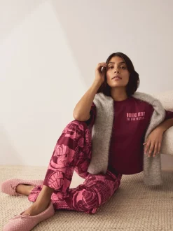 Bordeauxrood - Katoenen pyjama met korte mouw
