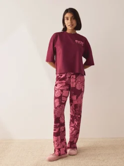Bordeauxrood - Katoenen pyjama met korte mouw