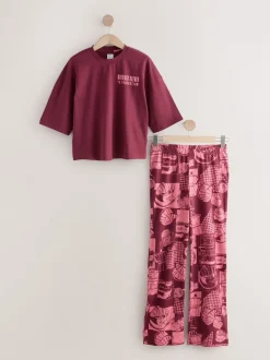 Bordeauxrood - Katoenen pyjama met korte mouw