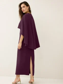 Bordeauxrood - Lange jurk met cape