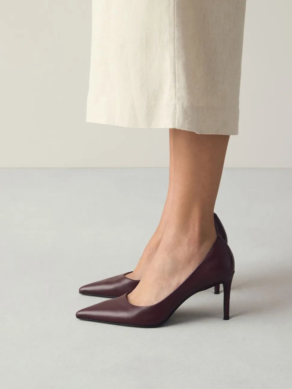 Bordeauxrood - Leren mid-court pumps