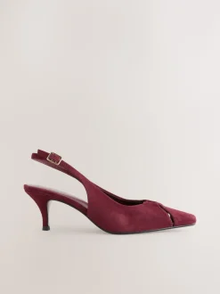 Bordeauxrood - Leren slingbackhakken met uitsnijdingen en hardwaredetails