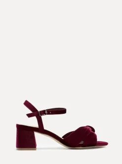 Bordeauxrood - Linzi - Charlotte sandalen met blokhak en strik aan de voorkant