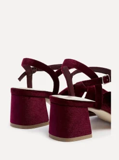 Bordeauxrood - Linzi - Charlotte sandalen met blokhak en strik aan de voorkant