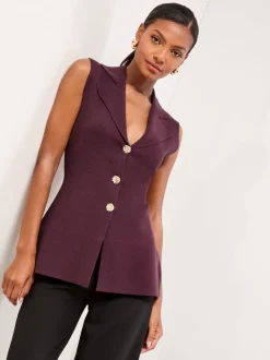 Bordeauxrood - Lipsy Collared V-Neck Sleeveless Knit Waistcoat
