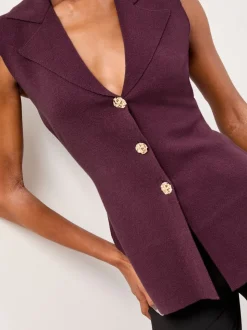 Bordeauxrood - Lipsy Collared V-Neck Sleeveless Knit Waistcoat